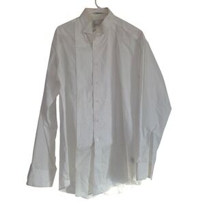 Neil Allyn White Pleated Front Tuxedo Shirt Long Sleeve Button Up Collar Size L